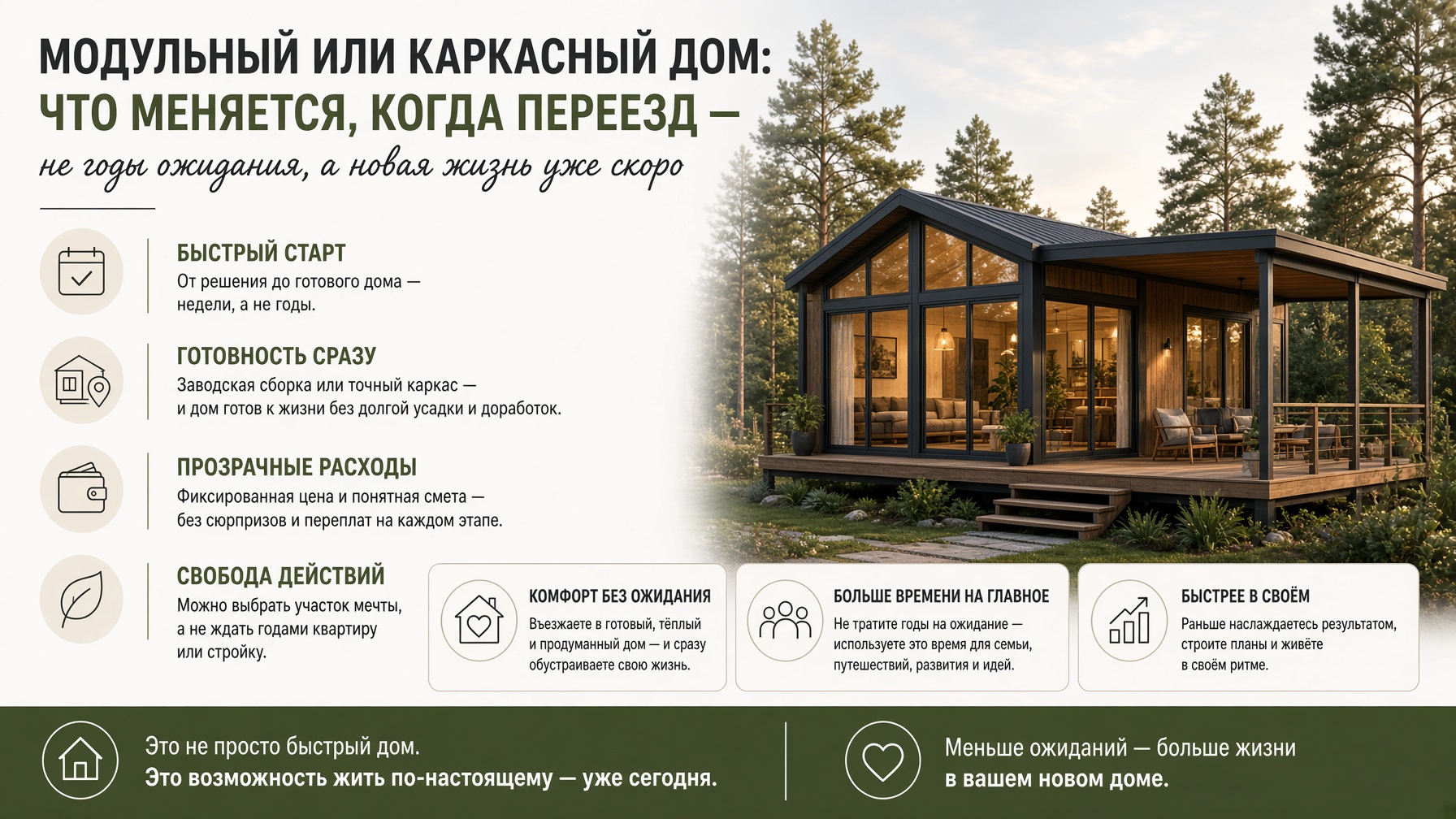 Модульный или каркасный дом: что меняется, когда не приходится годами ждать переезда