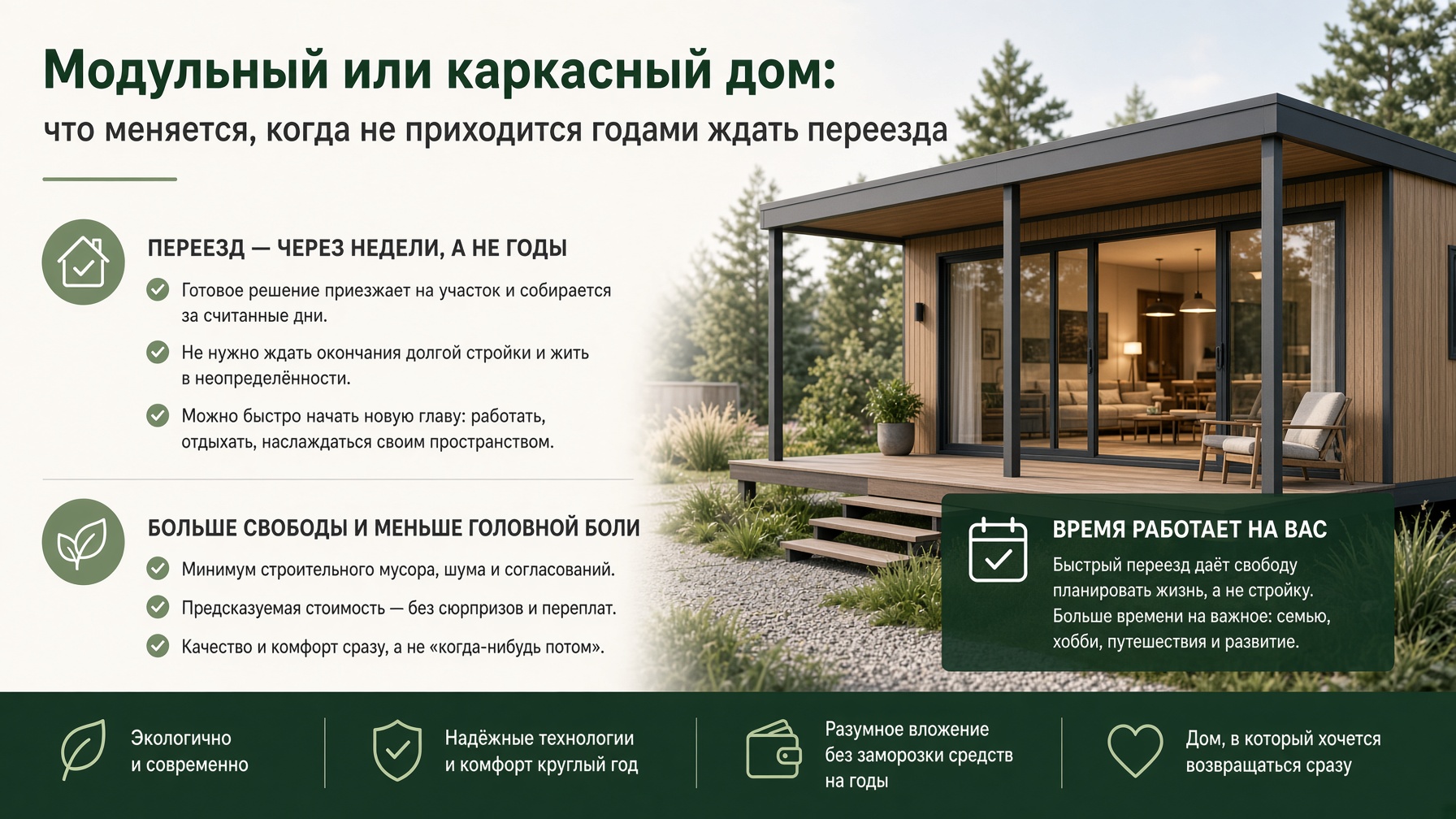 Модульный или каркасный дом: что меняется, когда не приходится годами ждать переезда