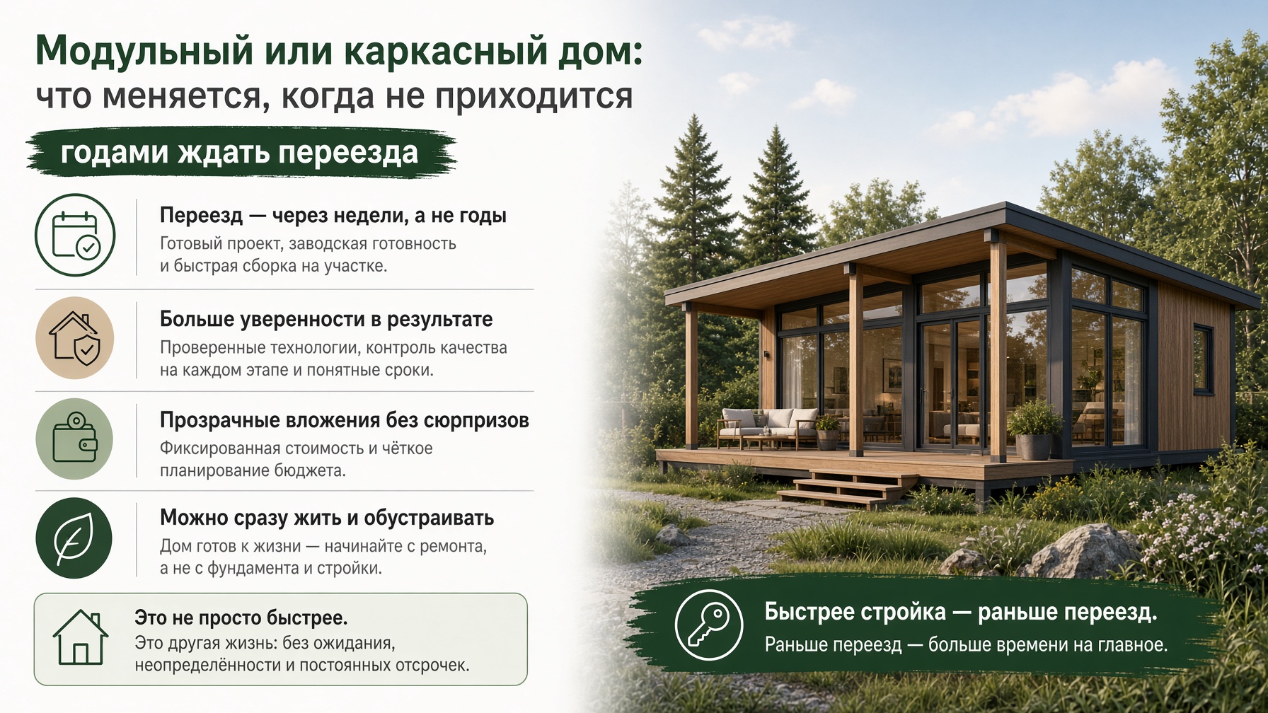 Модульный или каркасный дом: что меняется, когда не приходится годами ждать переезда